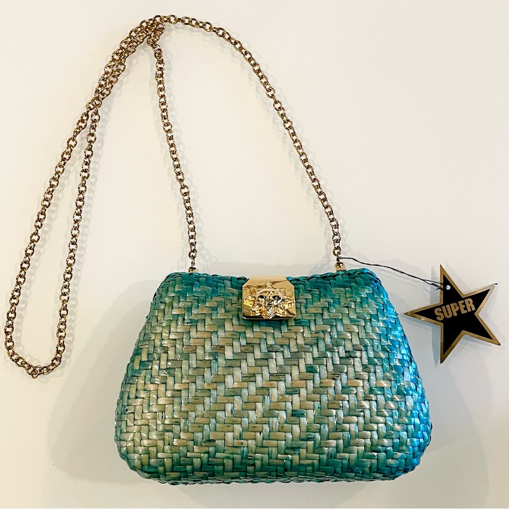 NWT Turquoise Hard Case Woven Sun Clutch Bag / Purse - Picture 3 of 8